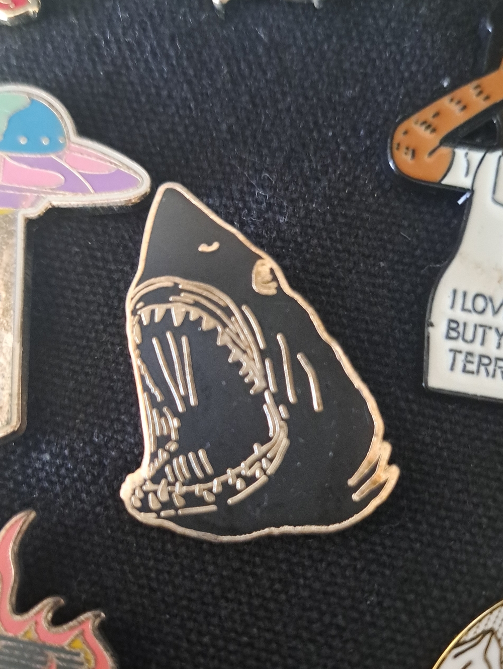 Enamel Shark Pin - Black and Gold Jaws Halloween